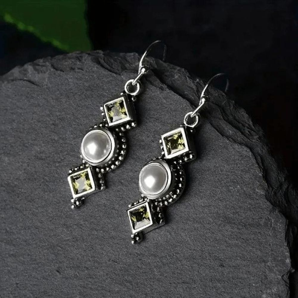 Boho Geometric Pearl Crystal Dangle Earrings